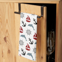 Sailboat Dolphin Anchor Pattern Navy and Red
