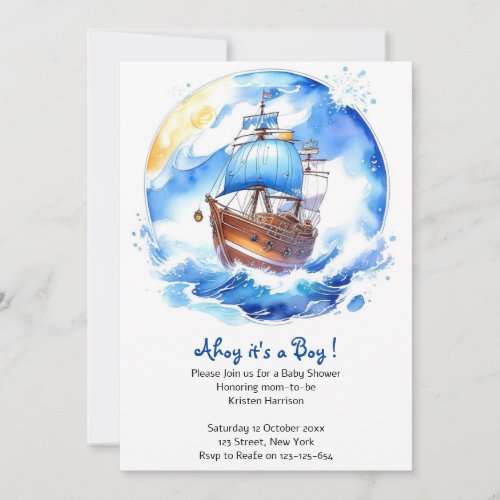 Sailboat Dreams Nautical Baby Boy Shower Invitation