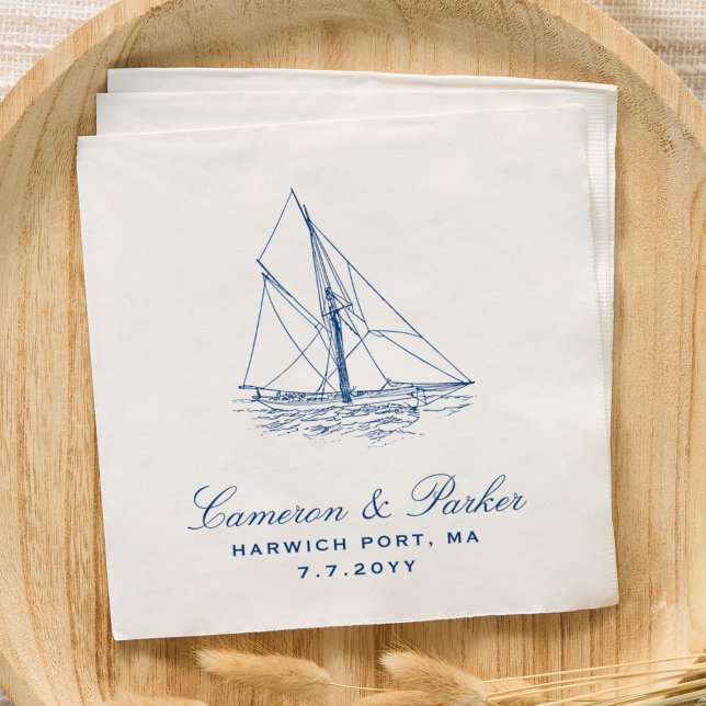 Sailboat Elegant Nautical Navy Blue Wedding Napkins (Sailboat Elegant Yacht Club Nautical Wedding Napkins in Navy Blue designed by Concertina Press)