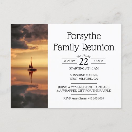 Sailboat Family Reunion Invitation Postcard