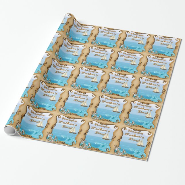 Sailboat Father's Day Wrapping Paper (Unrolled)