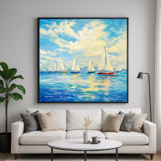 Sailboat Fleet - Pastel Painting Style Seascape Poster