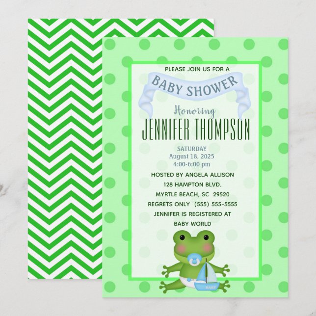 Sailboat Frog Baby Shower Invitation (Front/Back)