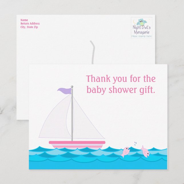 Sailboat Girl Baby Shower Thank You Postcard (Front/Back)