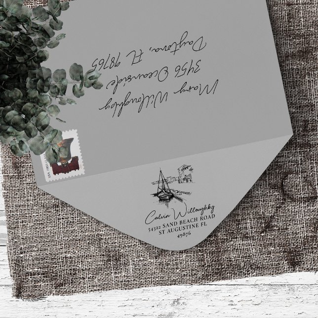 Sailboat Harbor Family Name Return Address Rubber Stamp (Creator Uploaded)