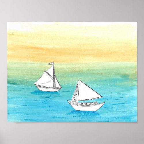 Sailboat Illustration Art Print Poster