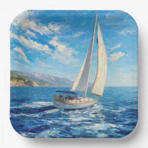 Sailboat Impasto Painting Paper Plates