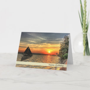 Sailboat in Front of a Sunset Happy Birthday Card