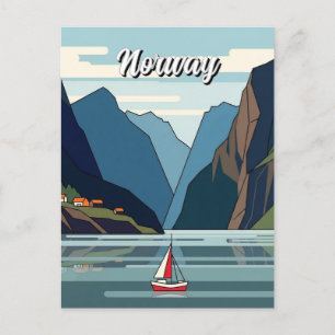 Sailboat in Norway Fjord Postcard
