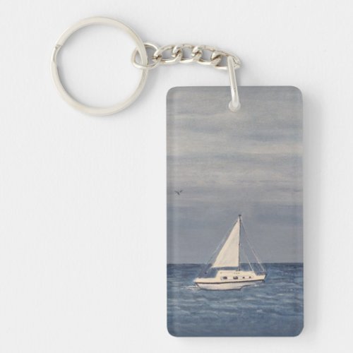 Sailboat in sea my watercolor painting keychain