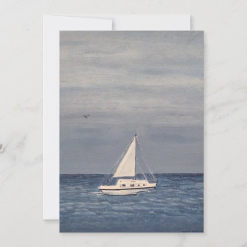 Sailboat in sea signed watercolor painting Card