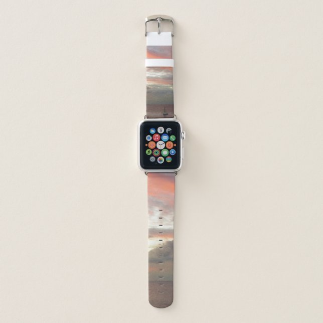 Sailboat in Sunset Beautiful Pink Seascape Apple Watch Band (Front)