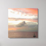 Sailboat in Sunset Beautiful Pink Seascape Canvas Print