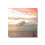 Sailboat in Sunset Beautiful Pink Seascape Canvas Print