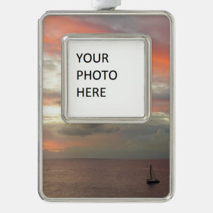 Sailboat in Sunset Beautiful Pink Seascape Christmas Ornament