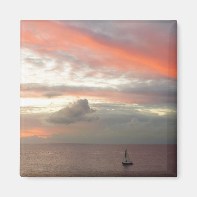 Sailboat in Sunset Beautiful Pink Seascape Magnet (Front)