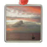 Sailboat in Sunset Beautiful Pink Seascape Metal Ornament