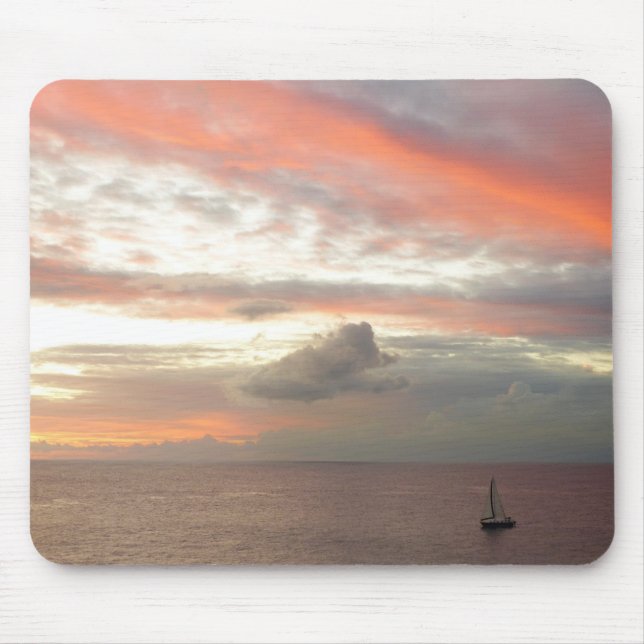 Sailboat in Sunset Beautiful Pink Seascape Mouse Pad (Front)