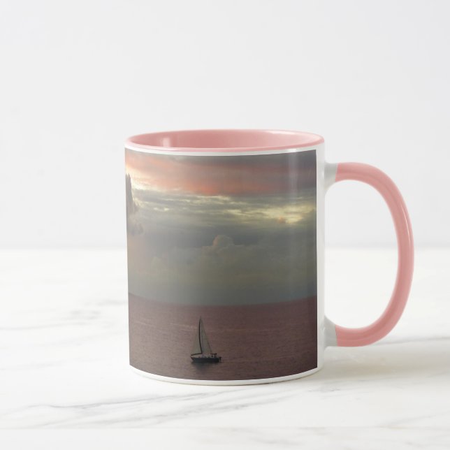 Sailboat in Sunset Beautiful Pink Seascape Mug (Right)