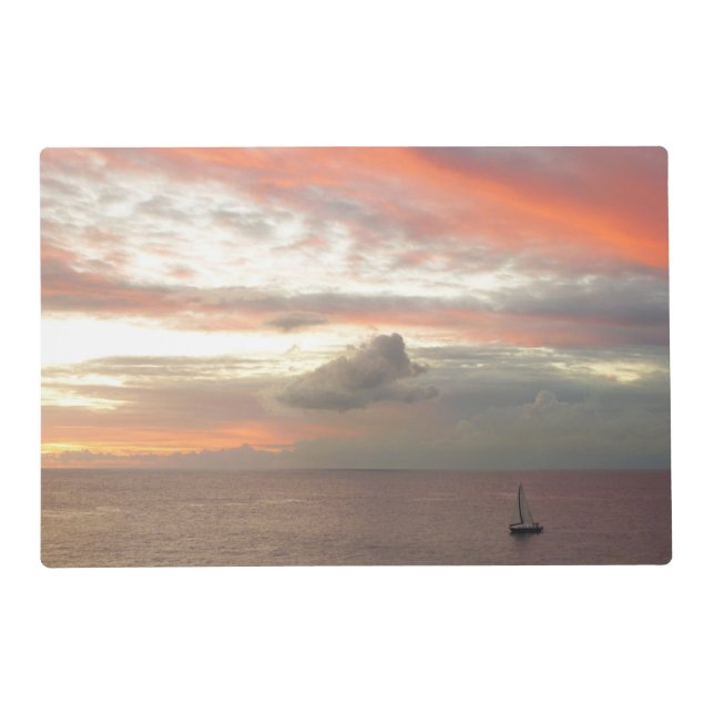 Sailboat in Sunset Beautiful Pink Seascape Placemat (Front)