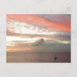 Sailboat in Sunset Beautiful Pink Seascape Postcard