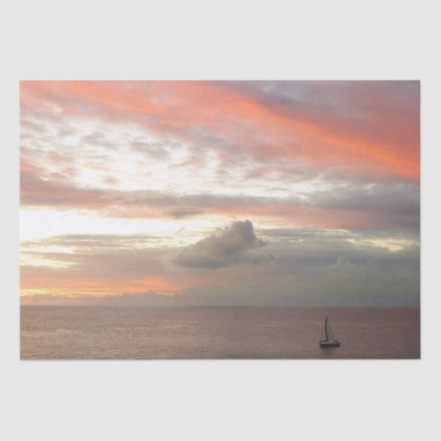 Sailboat in Sunset Beautiful Pink Seascape Tissue Paper (Front)