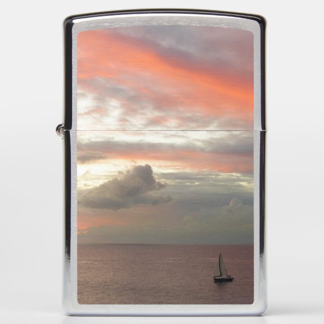 Sailboat in Sunset Beautiful Pink Seascape Zippo Lighter (Front)