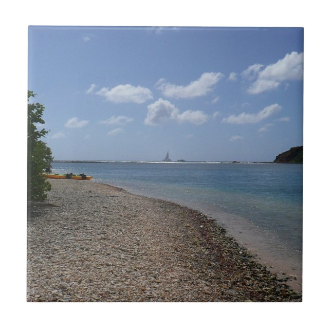 Sailboat in the Distance at St. Thomas Ceramic Tile (Front)