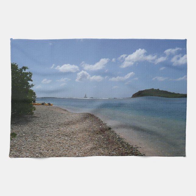 Sailboat in the Distance at St. Thomas Kitchen Towel (Horizontal)