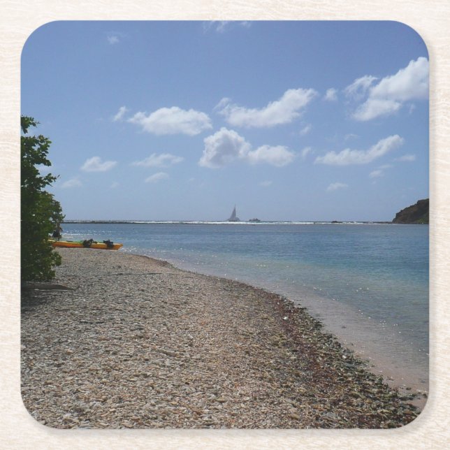 Sailboat in the Distance at St. Thomas Square Paper Coaster (Front)