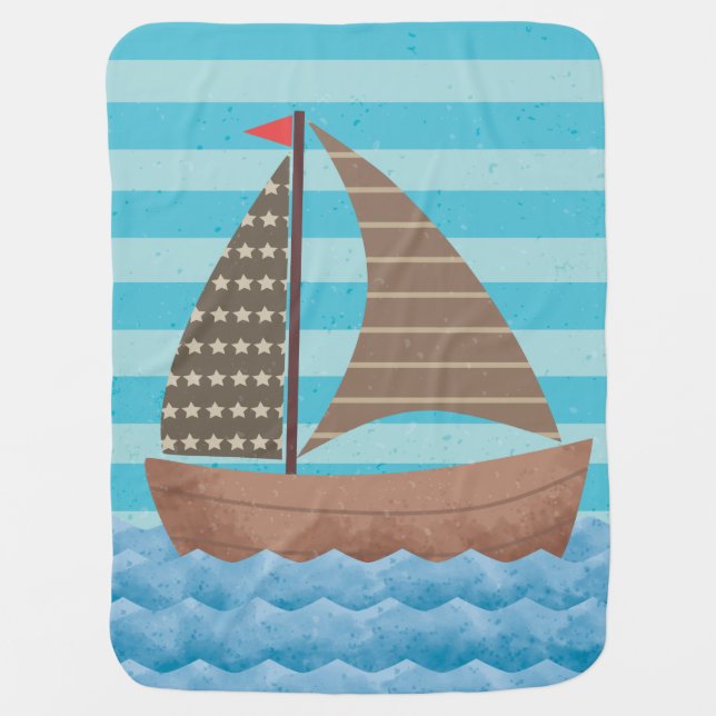 Sailboat in the sea baby blanket (Front)
