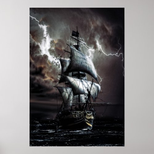 Sailboat in the storm poster