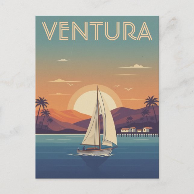 Sailboat in Ventura Golden Coast California Postcard (Front)