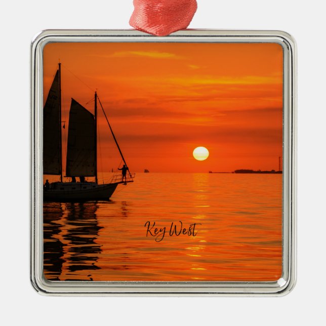Sailboat, Key West, Florida at Sunset Metal Ornament (Front)