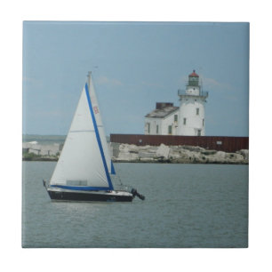 Sailboat & Lighthouse Decorative Tile