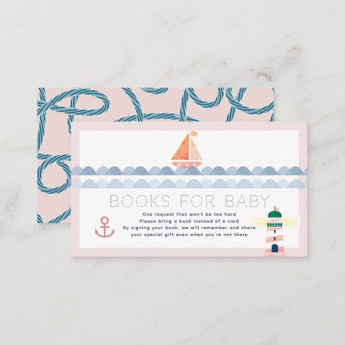 Sailboat  Lighthouse Pink Books for Baby Shower Enclosure Card