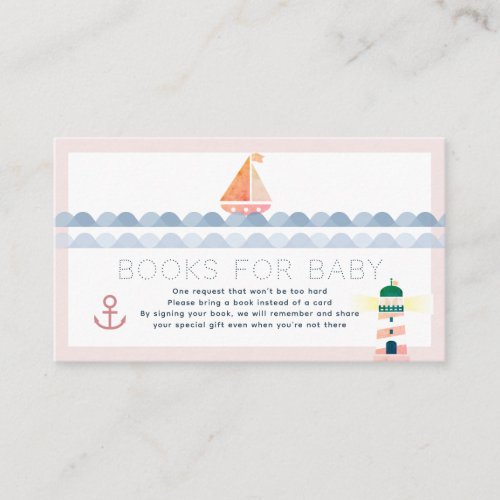 Sailboat  Lighthouse Pink Books for Baby Shower Enclosure Card