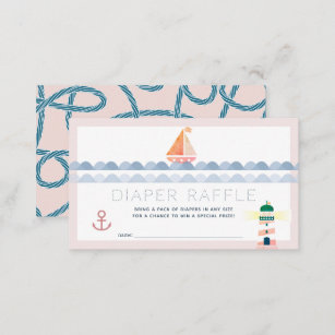 Sailboat & Lighthouse Pink Diaper Raffle TIcket Enclosure Card