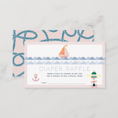 Sailboat  Lighthouse Pink Diaper Raffle TIcket Enclosure Card