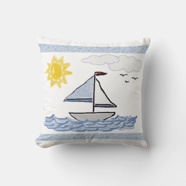 Sailboat Linen Throw Pillow (Front)