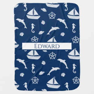 Sailboat & Marine Life Pattern Baby Blanket