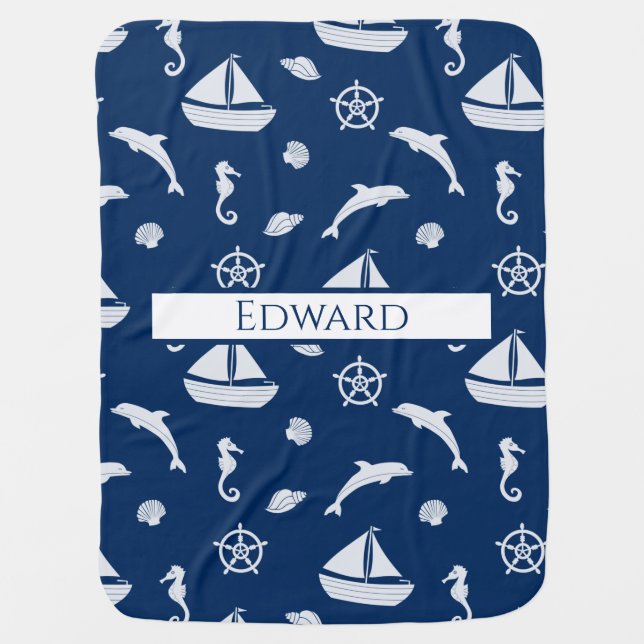 Sailboat & Marine Life Pattern Baby Blanket (Front)
