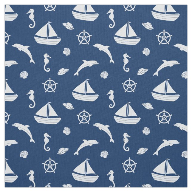 Sailboat & Marine Life Pattern Fabric (Swatch)