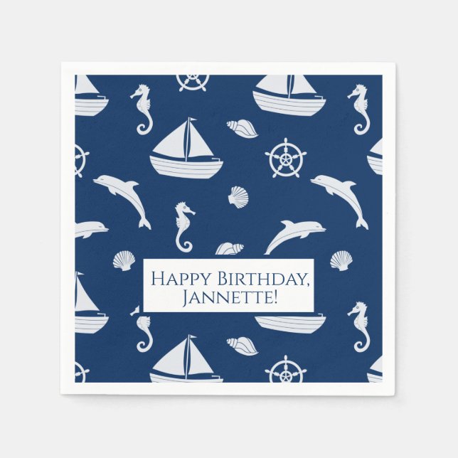 Sailboat & Marine Life Pattern Napkins (Front)