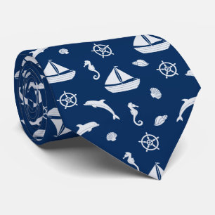 Sailboat & Marine Life Pattern Neck Tie