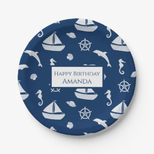 Sailboat & Marine Life Pattern Paper Plates