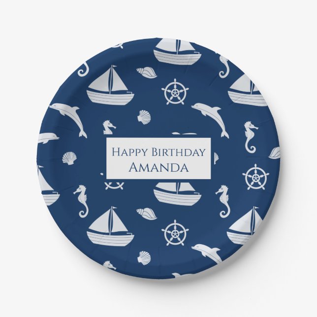 Sailboat & Marine Life Pattern Paper Plates (Front)