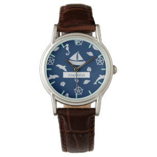 Sailboat & Marine Life Pattern Watch
