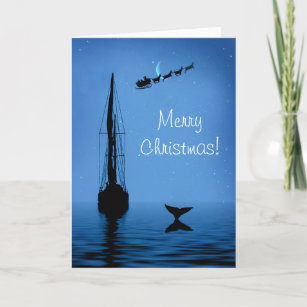 Sailboat Merry Christmas with Whale Tail and Santa Card