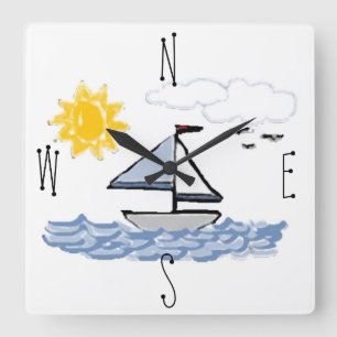 Sailboat Nautical Animated Sailing Square Wall Clock